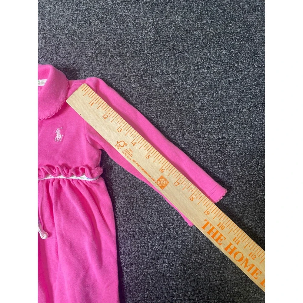 Ralph Lauren Polo Romper Pink Baby Girls 9M Long Sleeve Floral Ruffle Coverall